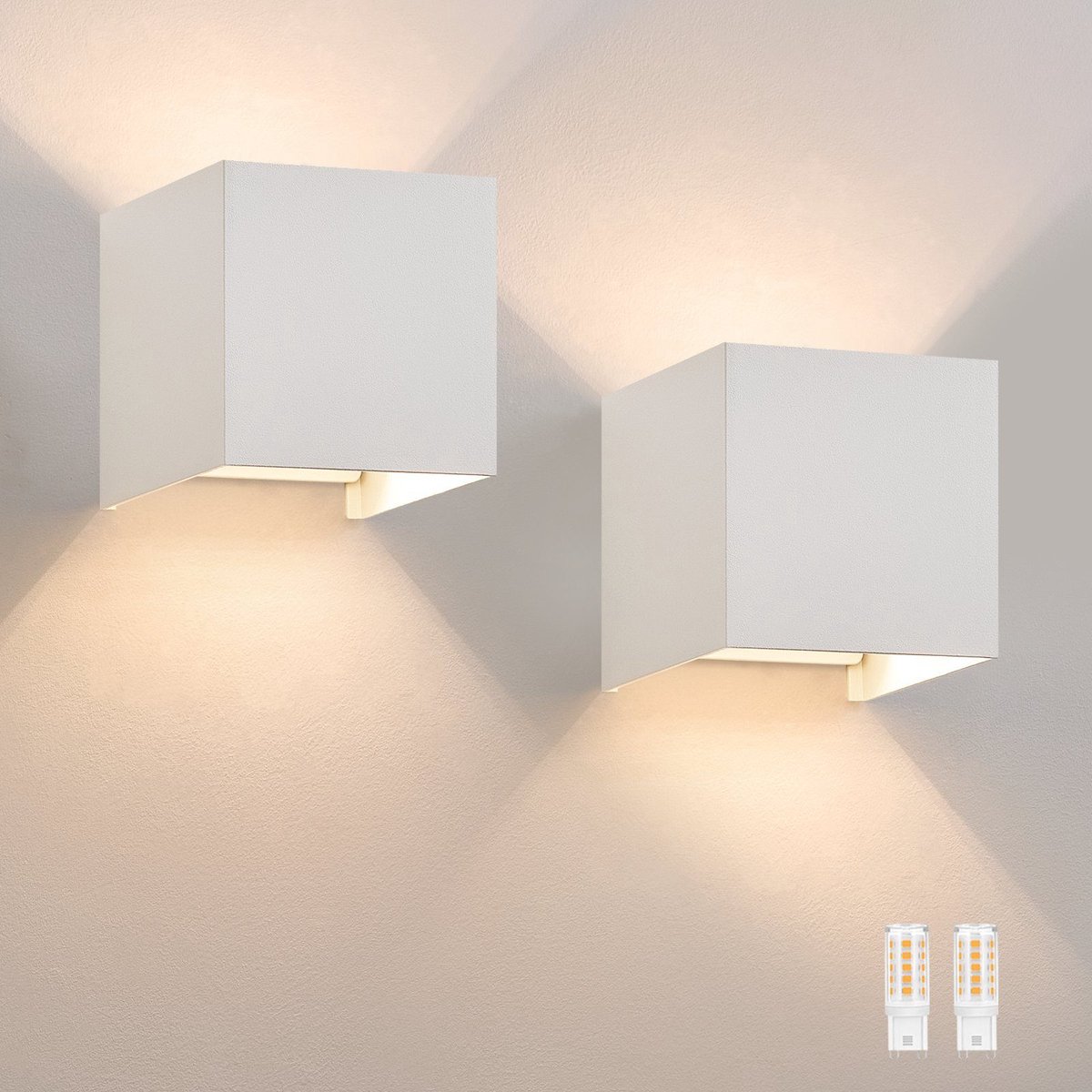 NETTLIFE Wandlamp LED - 2 stuks - wit - G9 - up down Licht - Geschikt voor binnen en buiten - IP65 - warm wit 3000K - Wandlampen voor tuin