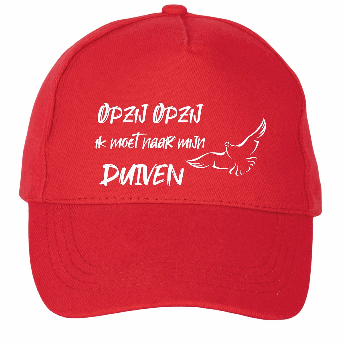 Mijncadeautje - 5 panel - Cap - Verstelbaar - Pet van 100% dik geborsteld katoen- unisex - opdruk wit - opzij opzij naar mijn duiven - rood