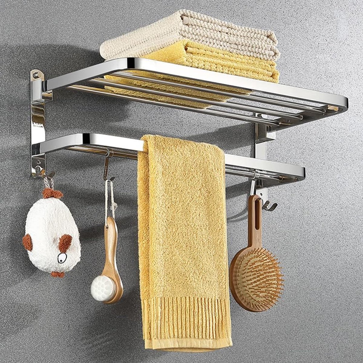 My Ninki ® Zilverkleurige Handdoekhouder voor Badkamer en Keuken met Drie Stangen Zonder Boren, 60 cm