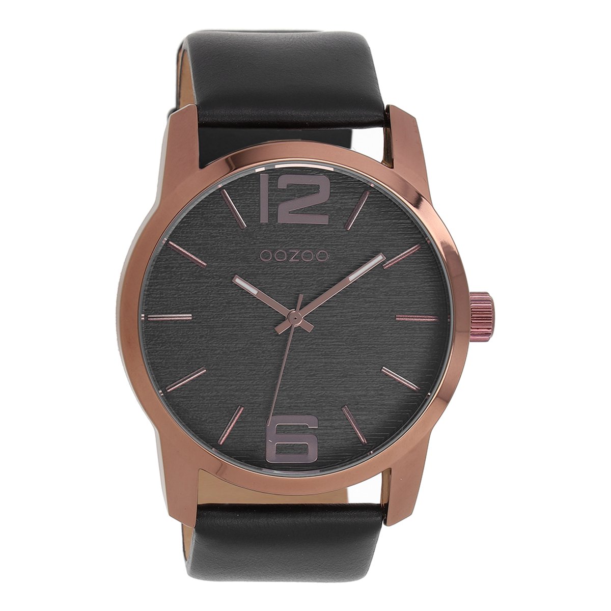 OOZOO Timepieces - Bruine horloge met zwarte leren band - C9088