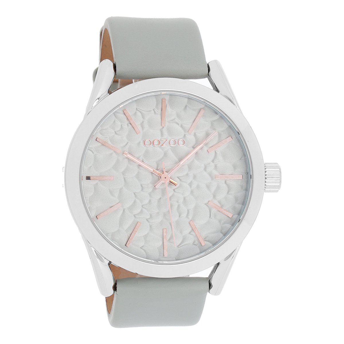 OOZOO Timepieces - Zilverkleurige horloge met steengrijze leren band - C9471