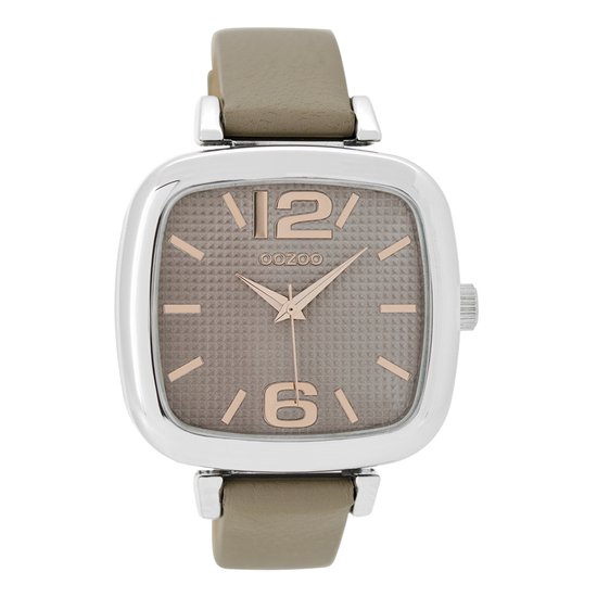 Montres OOZOO - Montre argentée avec bracelet en cuir taupe - C9182