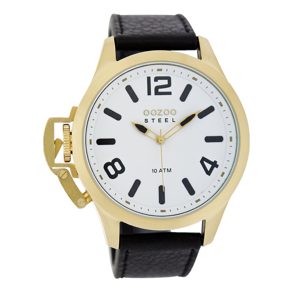 OOZOO Timepieces - Goudkleurige horloge met zwarte leren band - OS340