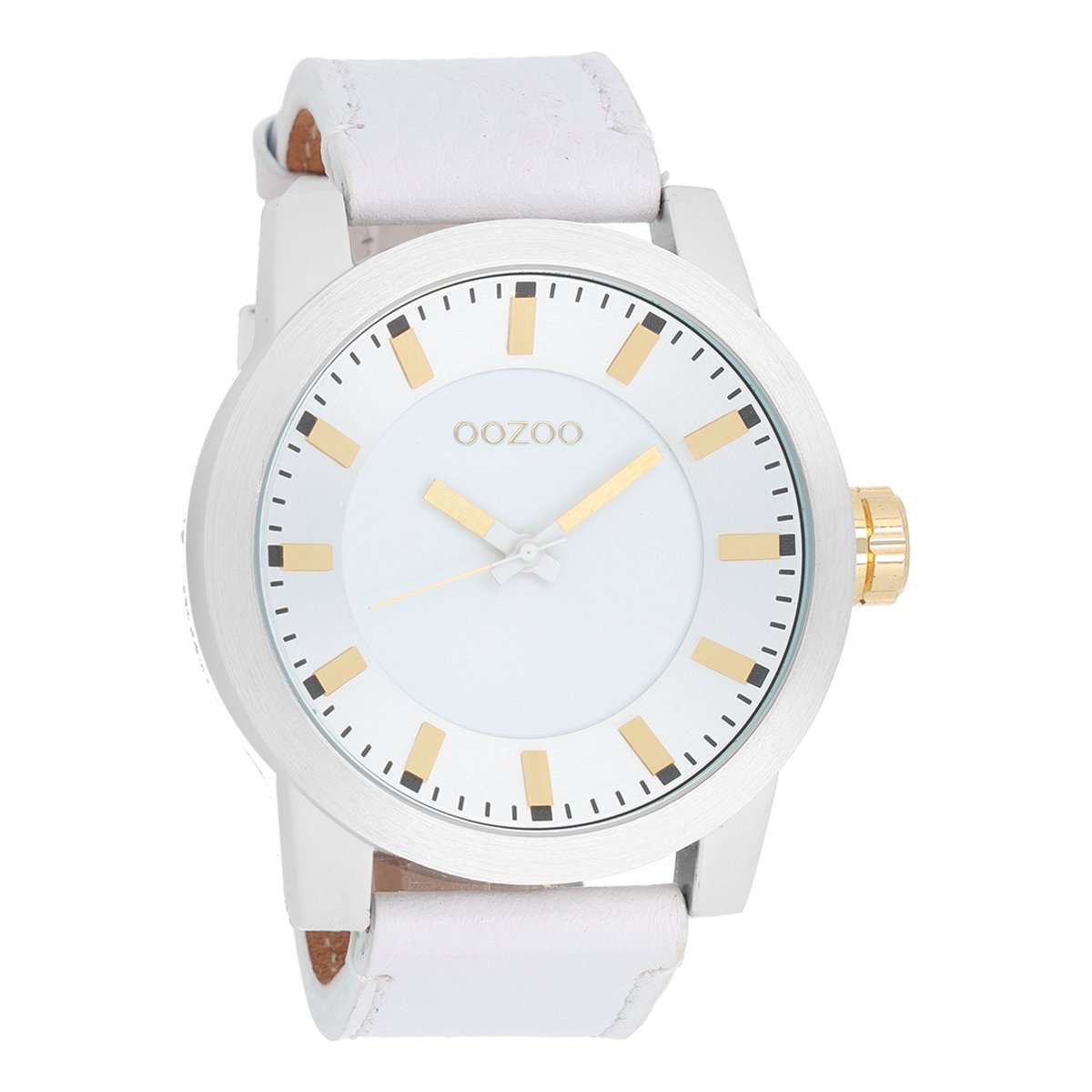 OOZOO Timepieces - Zilverkleurige horloge met witte leren band - C6116