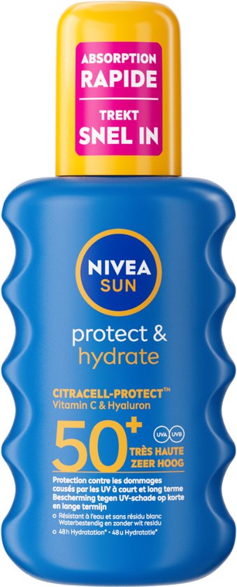 NIVEA SUN Protect & Hydrate Zonnebrand Spray - SPF 50 - Zonnespray - Beschermt en hydrateert - Met Vitamine C - 200 ml