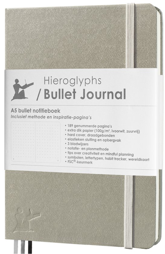 Hieroglyphs Bullet Journal - A5 Notitieboek - 100 Grams Papier - Hardcover Notebook Dotted - met Handleiding en Inspiratie - Nederlands - Zilver