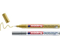 edding 780/2 lakmarker - 2 stuks - goud, zilver - ronde punt 0,8mm - verfstift voor markeren en labelen van metaal, glass, steen of plastic - permanent, veegvast en watervast