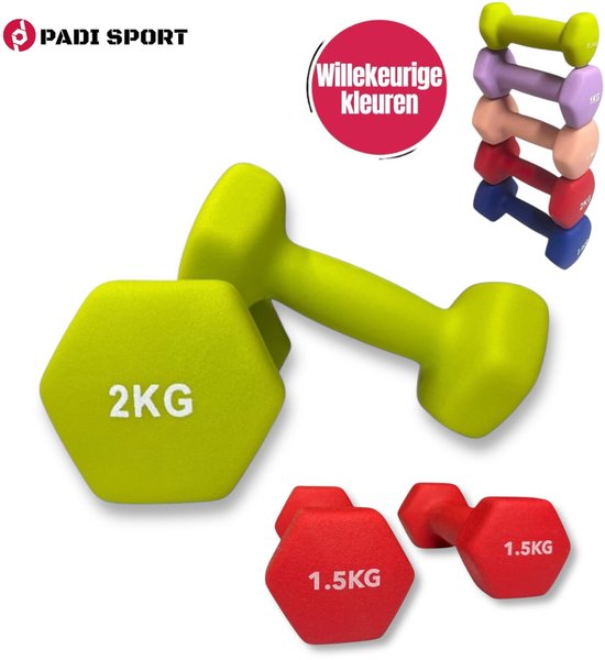 Padisport dumbells mix 1,5 en 2 kg - gewichten set halters - gewichten set dumbbell - dumbbells