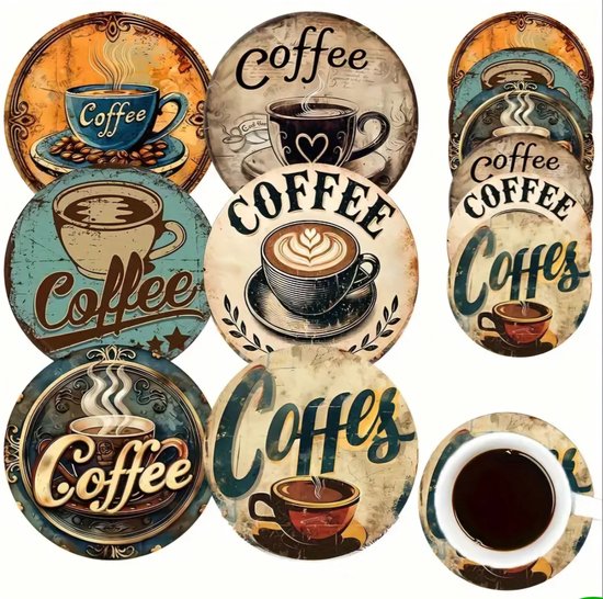 Sous-verres Coffee - 6 pièces - Vintage - Dessous de verre en bois - Dessous de verre pour Verres ou tasses - Cadeau d'anniversaire - Dessous de verre Vintage