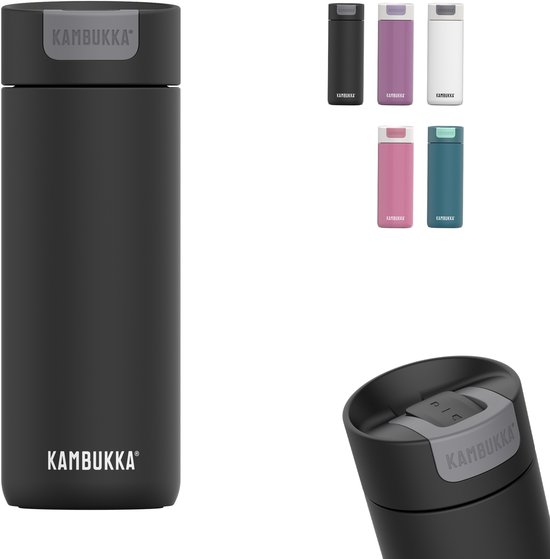 Kambukka Olympus Thermosbeker 500 ml - makkelijk reinigen - lekvrije Koffiebeker - RVS - Matte Black