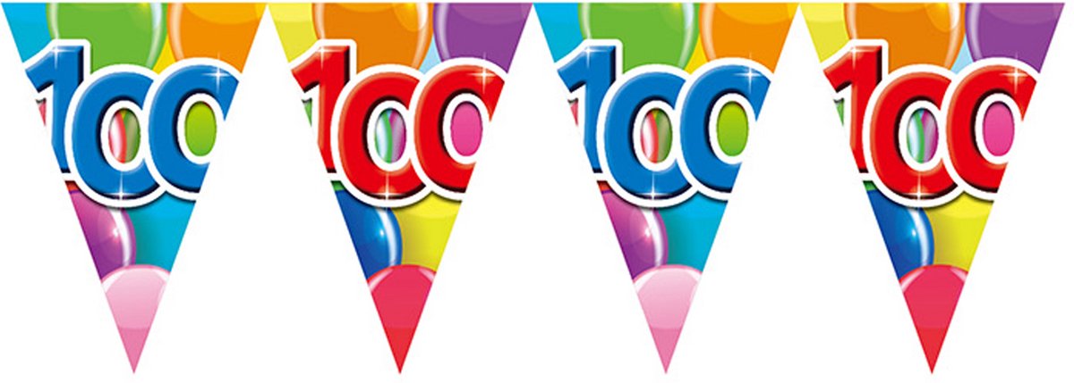 2x Vlaggenlijn 100 jaar 10 meter dubbelzijdig bedrukt - Verjaardag Feestje Vlag Vlaggen Versiering Slinger Feestdecoratie Decoratie