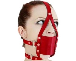 Nooitmeersaai - Hoofdmasker met mondknevel - PU leer - Rood - Verstelbaar