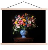 Posterhanger incl. Poster 150x113 cm - Schoolplaat - Kleur - Vaas - Bloemen - Boeket - Textielposter - Blanke latten