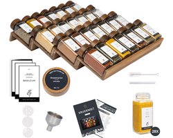 Organess Kruidenrek met 28 Kruidenpotjes - Kruidenrek Lade - Kruiden Organizer - Keukenlade organiser- Complete Set - 4 Stuks - Acacia