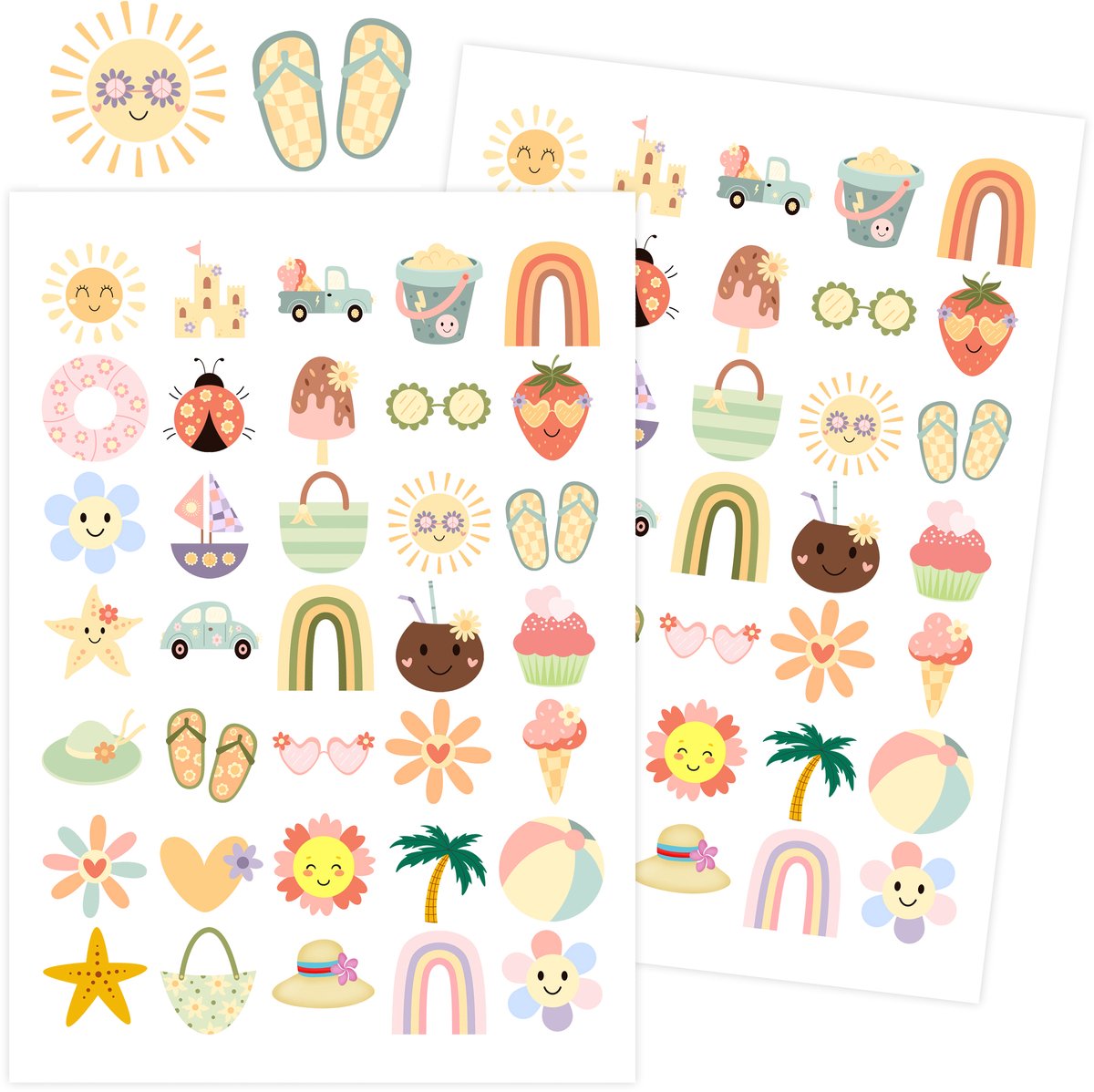 Vakantie Stickers – Zomer Thema – 2 Stickervellen - 70 Stickers