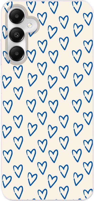 Coque de téléphone compatible avec Samsung Galaxy A05s - Motif Hartjes - Blauw - Beige - Amour - Siliconen Coque de téléphone Coque de téléphone