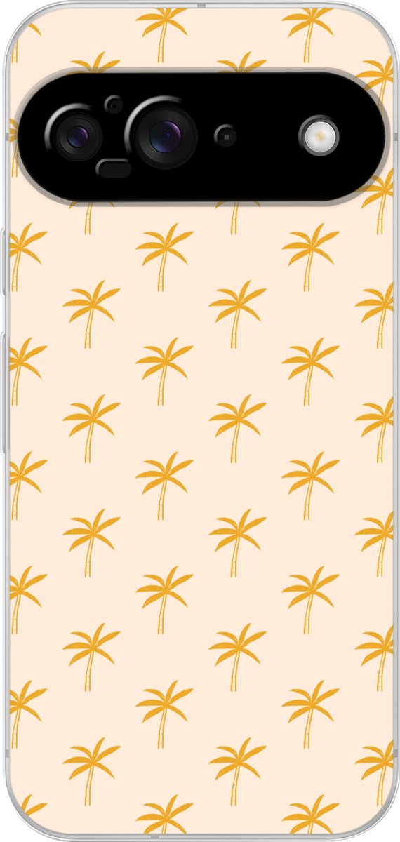 Telefoonhoesje Geschikt voor Google Pixel 9 hoesje - Palmbomen - Beige - Oranje - Patroon - Zomer - Siliconen Telefoonhoesje Telefoonhoesje