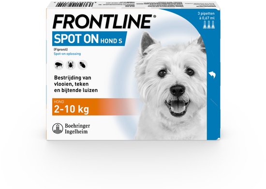 Frontline Spot On Anti Vlooien en Teken Druppels Hond S 2 tot 10 kg 3 pipetten