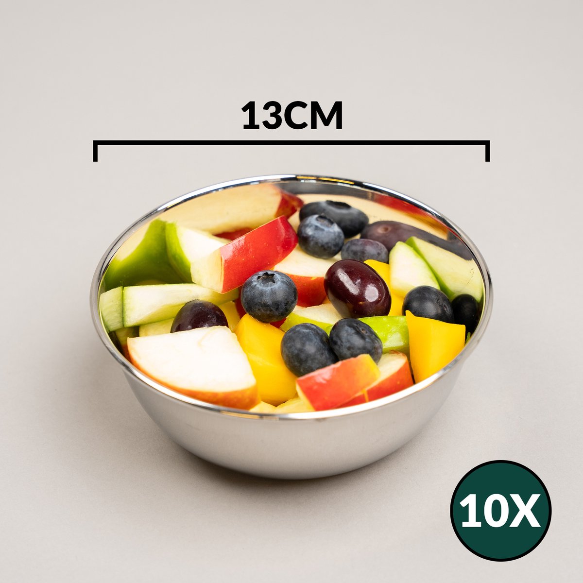 RVS Schaaltjes Ø 13cm - Set van 10 - fruitbakje - duurzaam - roestvrij staal kommetje