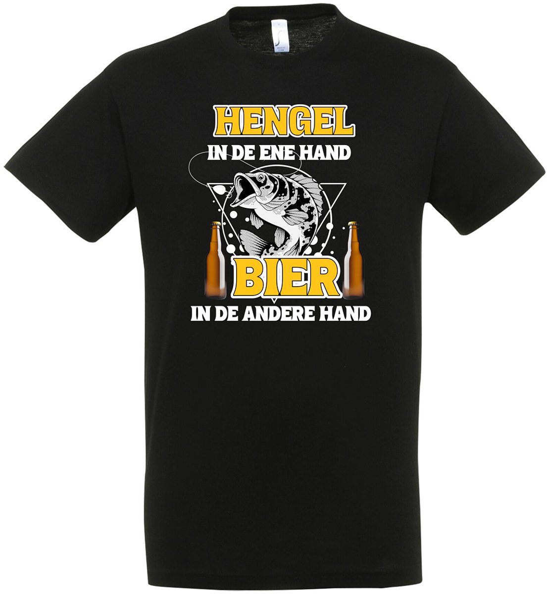 Hengel In De Ene Hand Bier In De Andere Hand T-shirt - Vis Hobby Cadeau T-shirt - Vissen - Vis T-shirt - Bier - Grappig Cadeau - Dames - Heren - Unisex - Bier T-shirt - Zwart - Fishing - Hobby - Maat L