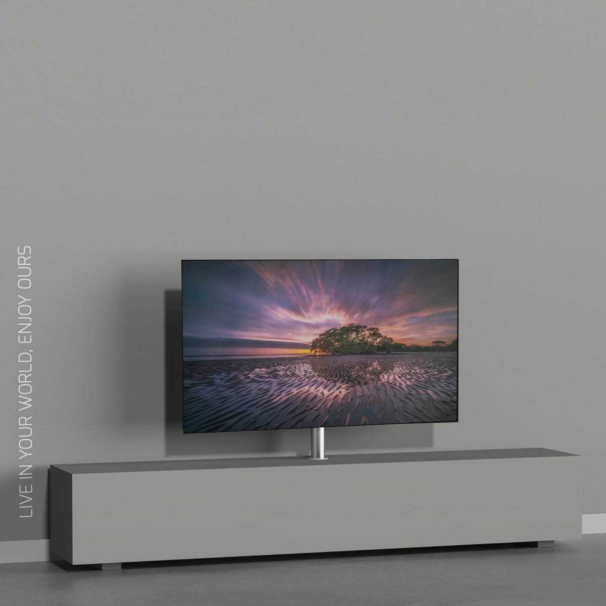 Cavus Mount 150S - Tv Meubel Inbouw Set - Ø 60 mm Kolom Geborsteld RVS & VESA 100x100