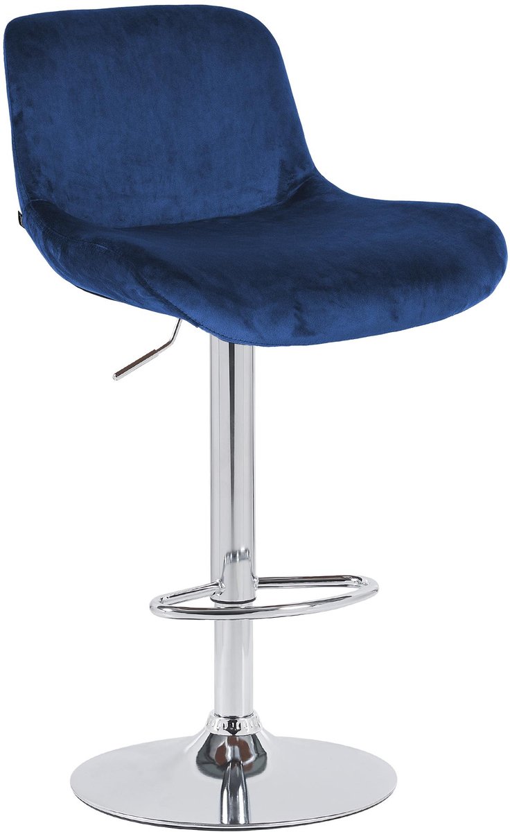 CLP Solon Barkruk - met rugleuning - in hoogte verstelbare - draaibaar - chroom frame - chroom/blauw