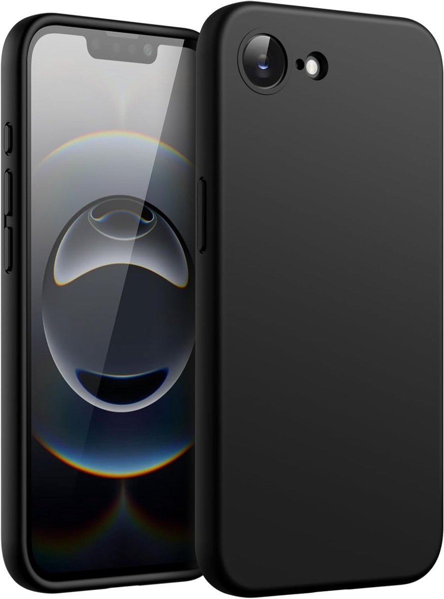 Exobox Geschikt voor Apple iPhone 16e - Krasbestendige Cover met Microvezelvoering - Silicone Back Cover Hoesje - Zwart
