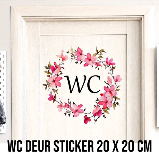 Allernieuwste.nl® Sticker WC Toilet Deursticker Bloemen Tekst WC Bordje Krans Decor - Verwijderbaar Zelfklevend PVC - Kleur 20 x 20 cm %%