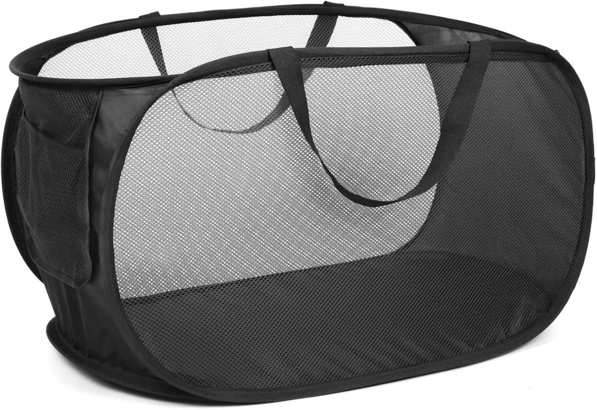 BOTC Wasmand - Waszak 2 stuks - 64L - 58×36×36 cm - Laundry basket - Waszak vouwbaar - Draagbaar wasbox - Zwart