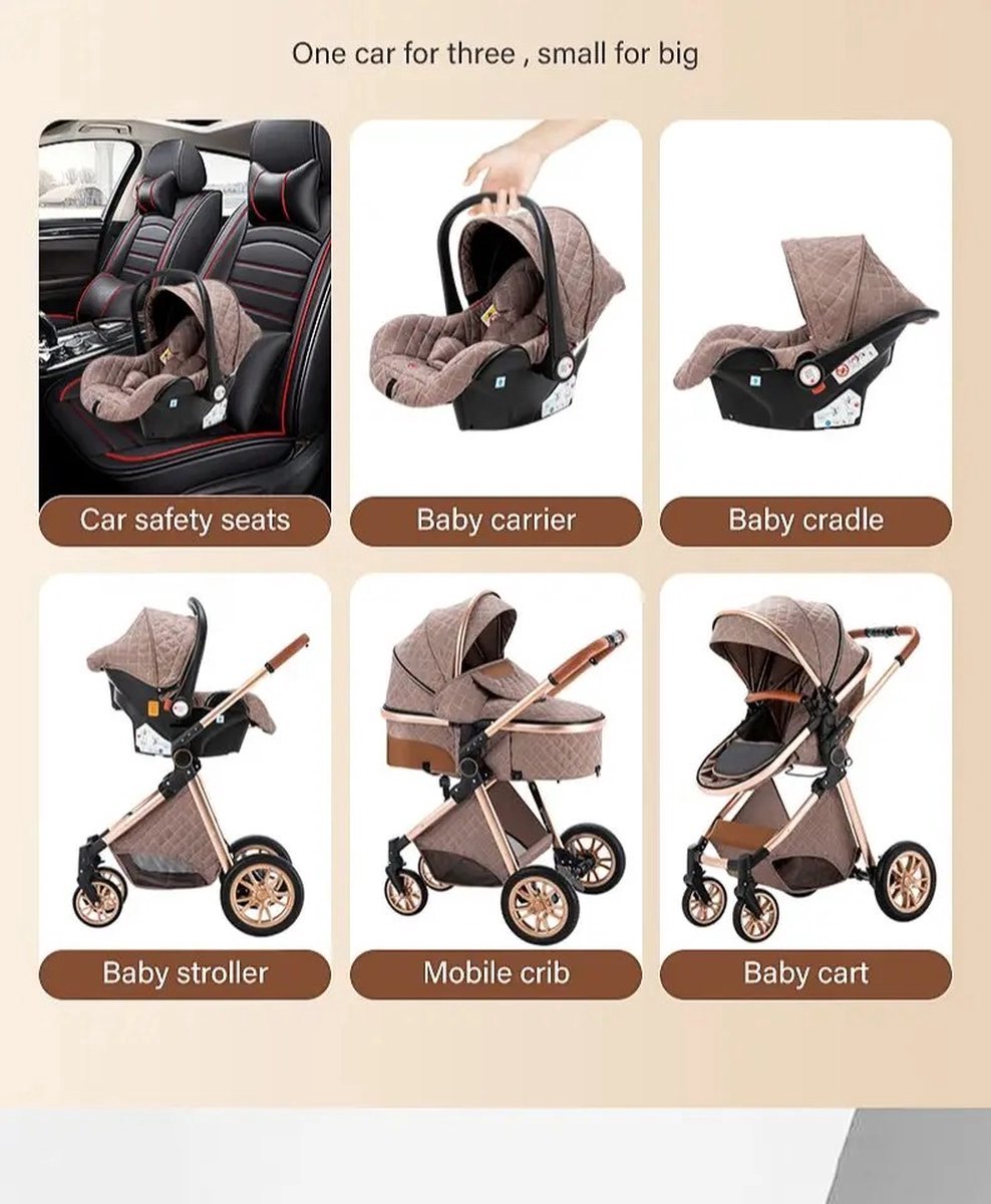 Mookes Luxe Kinderwagen 3-In-1 Lichtgewicht Voor Pasgeborenen - afbeelding 3