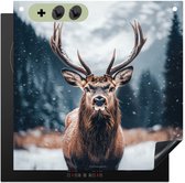 KitchenYeah® Protection plaque induction 60x55 cm - Cerf - Hiver - Tête de cerf - Neige - Bois - Protege plaque de cuisson - Couvre plaque induction - Protecteur d'induction - Cuisine