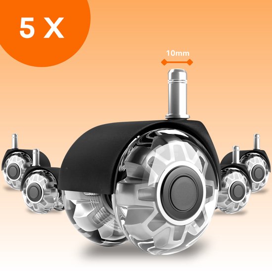 Foto: Flooq bureaustoel wielen turbine 10mm zwenkwielen set van 5