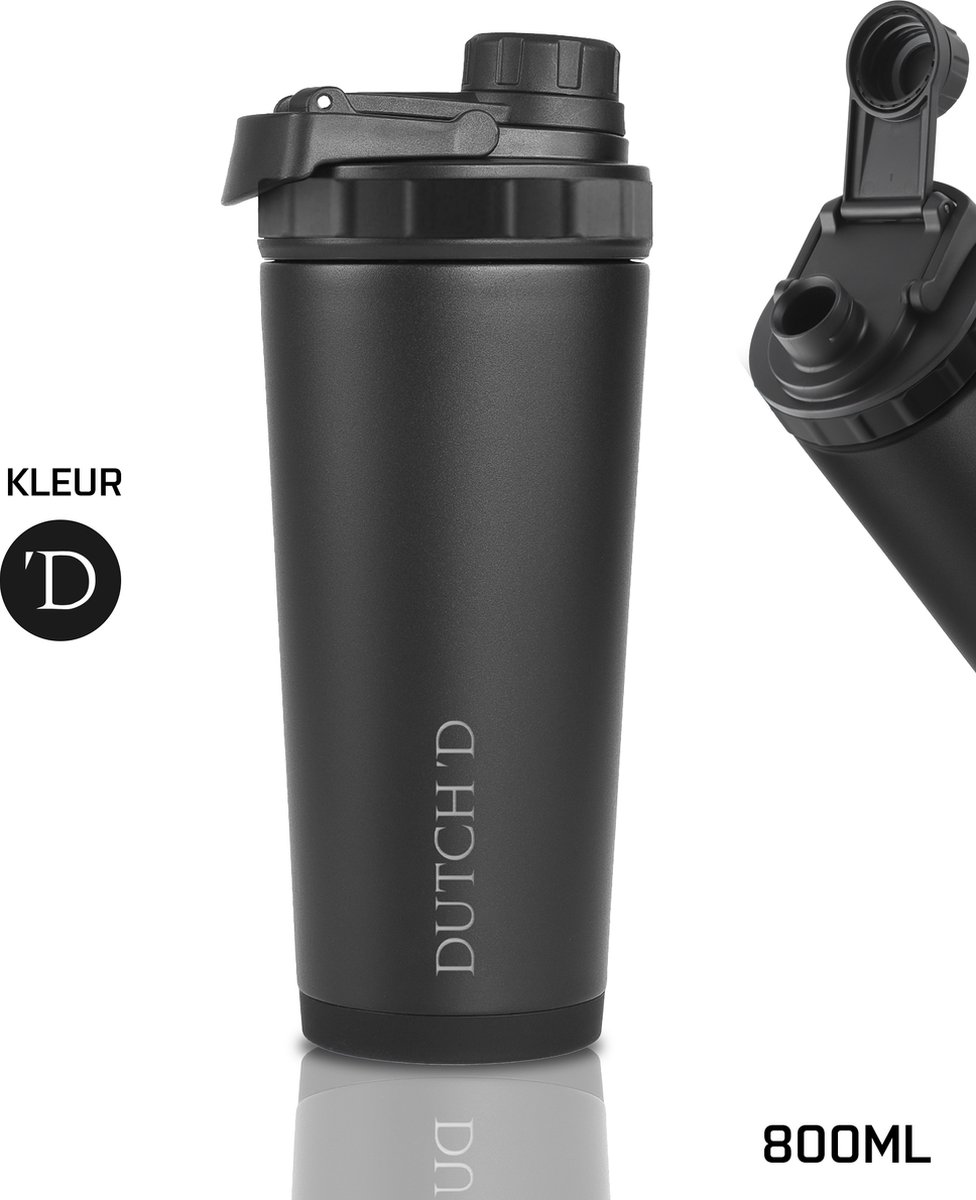 Goedkoopste Dutch'D - Thermo shaker - Eiwit en Proteïne shaker - Shakebeker - Zwart - Dubbelwandig - BPA vrij - Hoogwaardige kwaliteit - RVS- Robuust - Fitness shaker - Filter