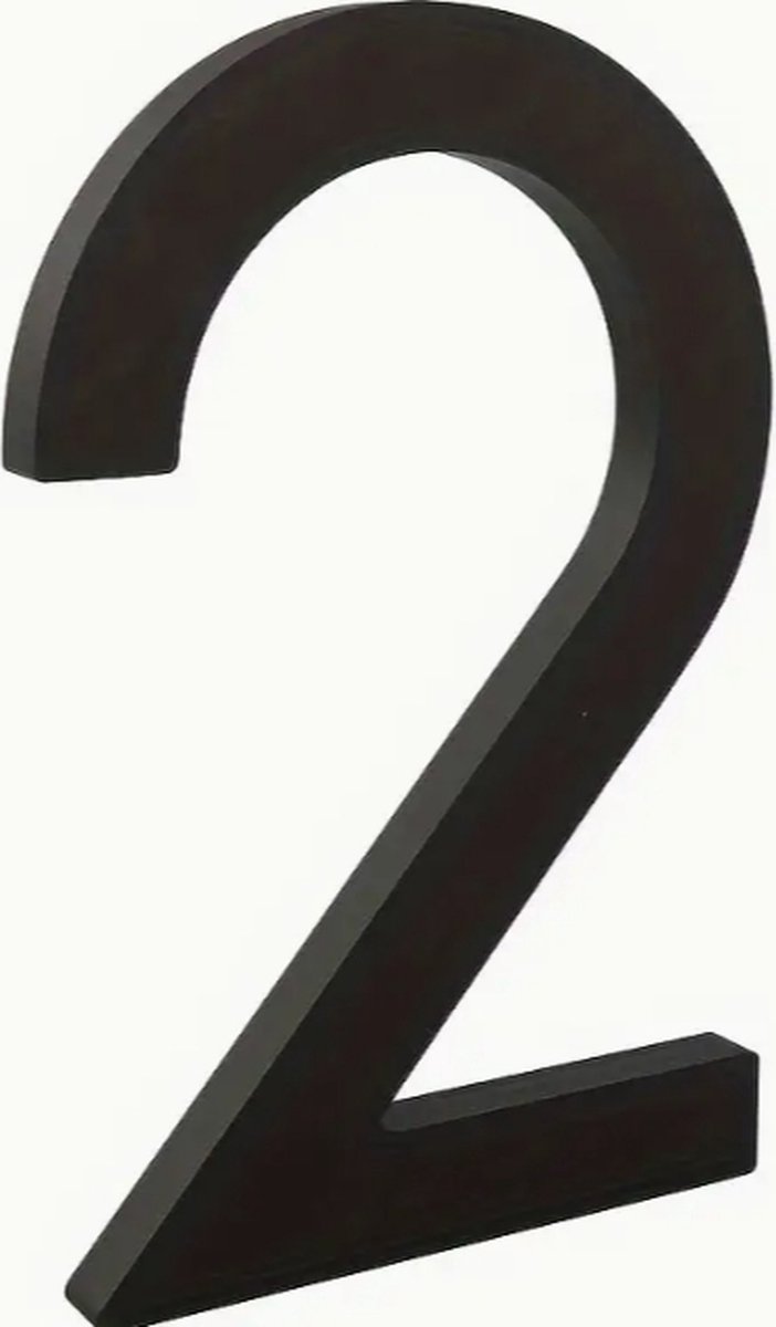 Huisnummer 2 zwart - groot 15cm - huisnummer mat zwart