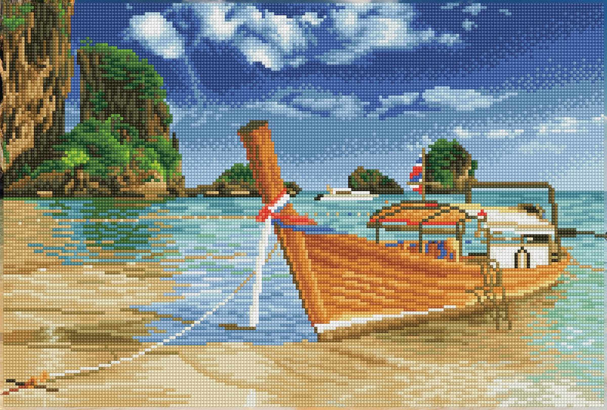 DQK10.006 Diamond Dotz® - Hobby Pakket - Diamond painting volwassenen - Diamond painting met lijst - Thailand's bootje 35 x 52cm - Vierkante steentjes - Diamond painting pakket volledig