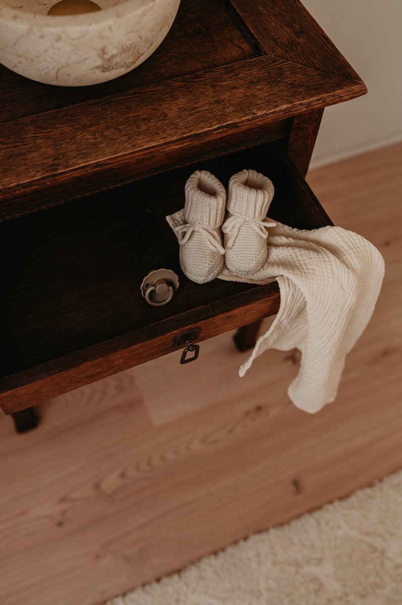 Baby slofjes Merino Wol met Manchette - Wit