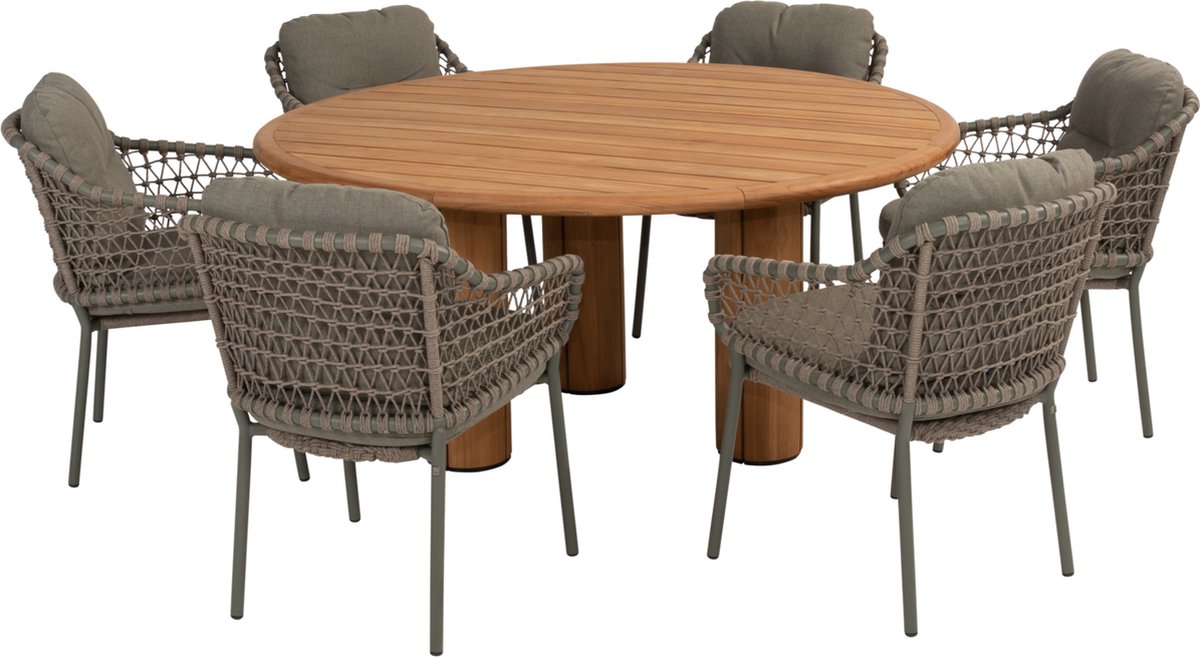 Corsica Jura dining tuinset 7 delig 160 cm rond H75 cm teak olijf 4 Seasons Outdoor