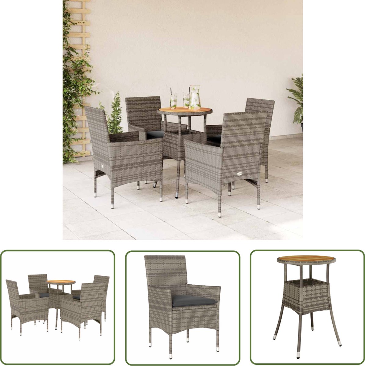 The Living Store 5-delige Loungeset met kussens poly rattan en acaciahout grijs - Tuinset - Lounge Set - Buis Meubilair - Eetkamerset - Outdoor Furniture The Living Store 5-delige Loungeset met kussens poly rattan en acaciahout grijs - Tuinset - Lounge Set - Buis Meubilair - Eetkamerset - Outdoor Furniture - Image 1