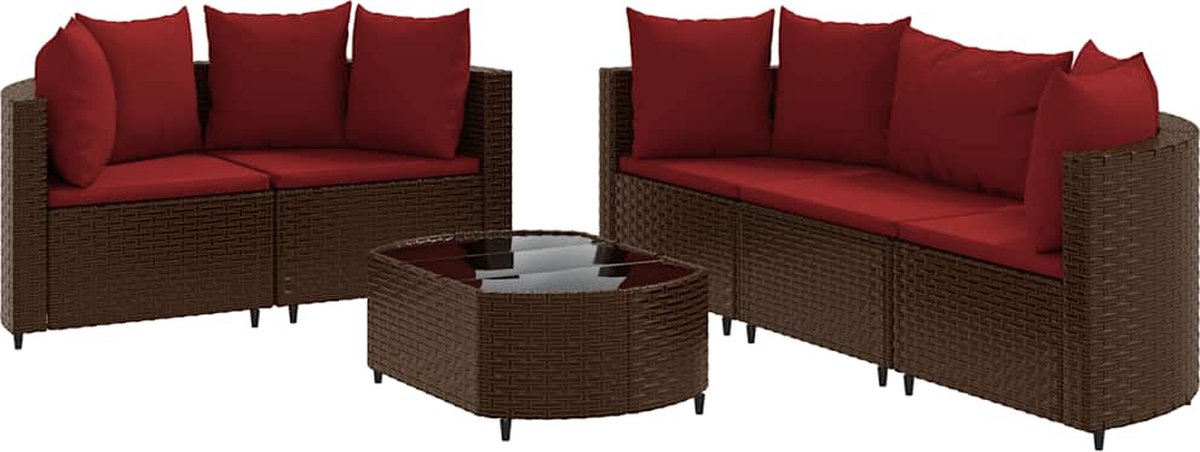 Bruine poly rattan loungeset met kussens voor buiten - tuinmeubels.