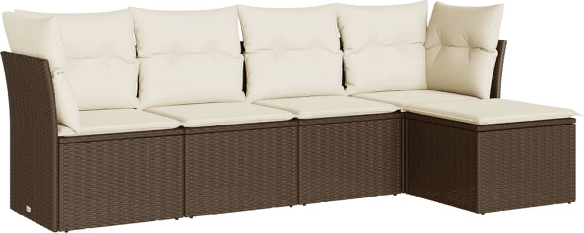 Bruine poly rattan loungeset met kussens voor buiten - The Living Store.