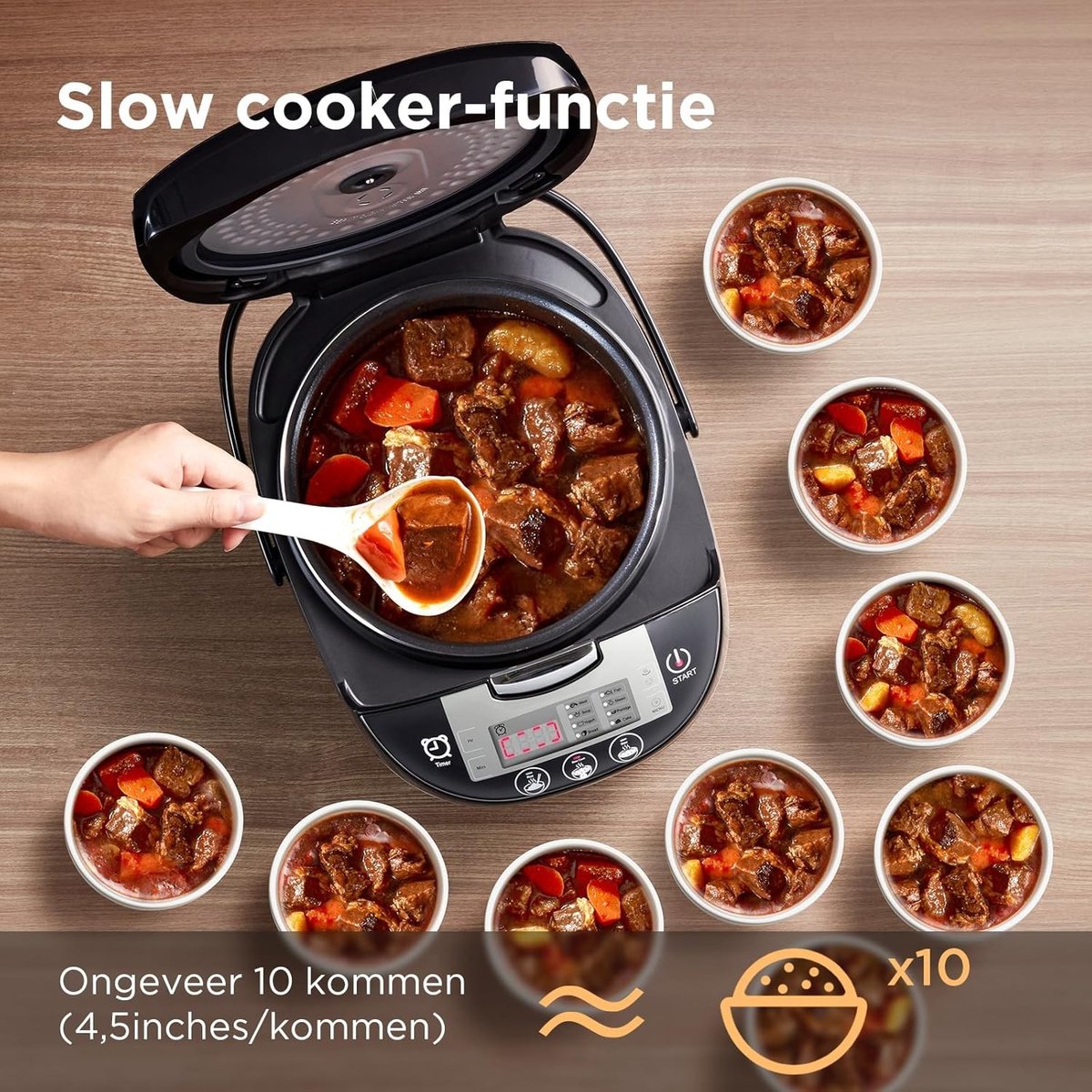 Afbeelding 3 van Slowcooker met Timer - Programmeerbare slowcooker - Elektrische slowcooker - Digitale slowcooker - Binnenpan - Eten