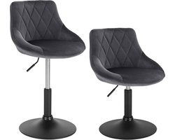 Barkruk - Blauw Velvet - Industrial - Rugleuning - Verstelbaar - Set van 2