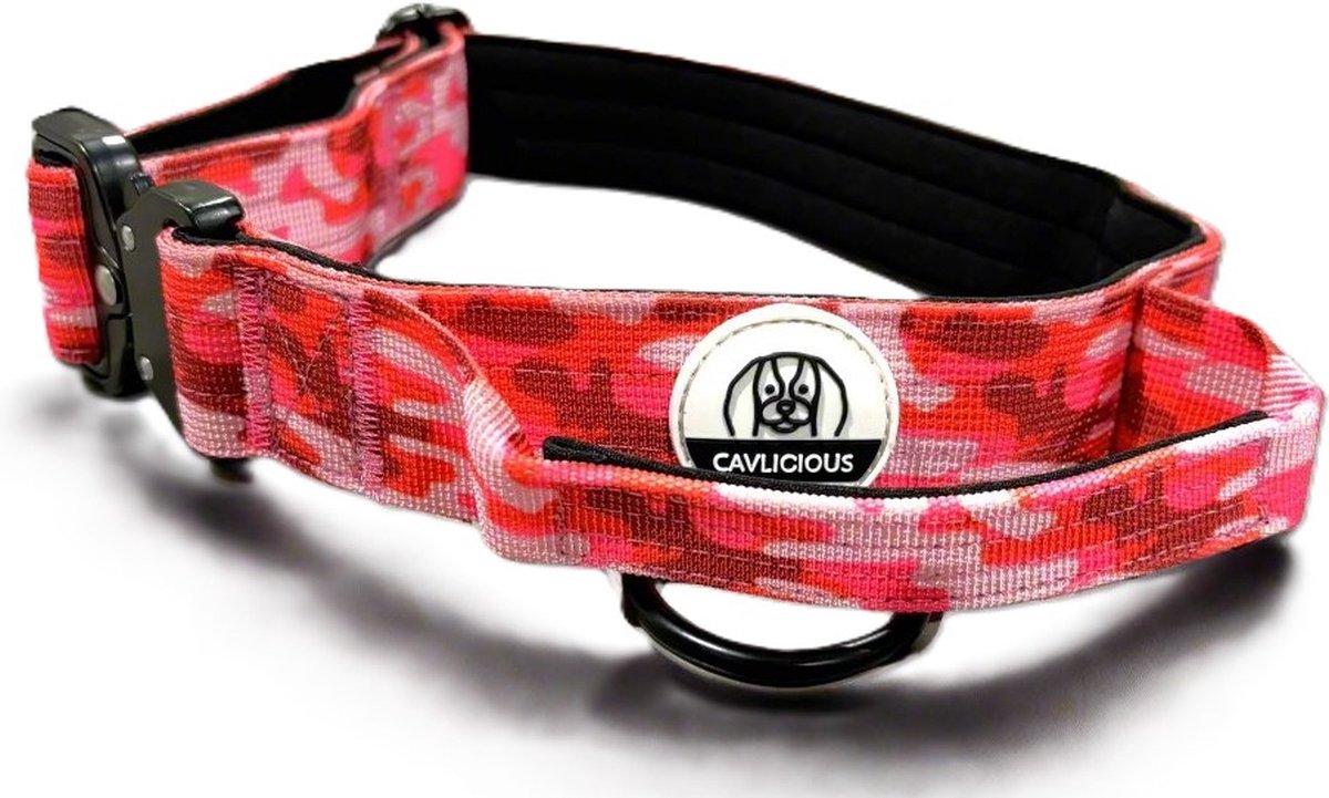 Cavlicious® Bold&Brave halsband grote hond - tactische halsband - met handvat - rood camo - XL