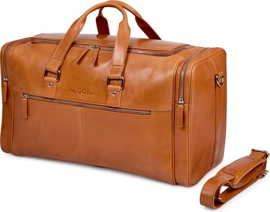 NEGOTIA Alpha - Leren Weekendtas Dames en Heren - Leren Handbagage Tas - Reistas - Sporttas Heren - 100% Luxe Top-Grain Leer - Bruin
