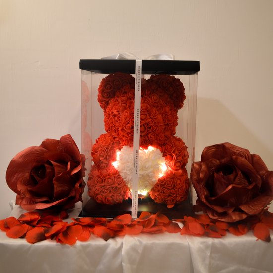 Bears Of Roses - XXL Rose bear met LED hart licht & giftbox - rozen beer met batterij inbegrepen - Valentijn - Moederdag - Romantisch Liefdes Moederdag cadeautje - Cadeau voor vrouw - Huwelijk - Vriendin - rood