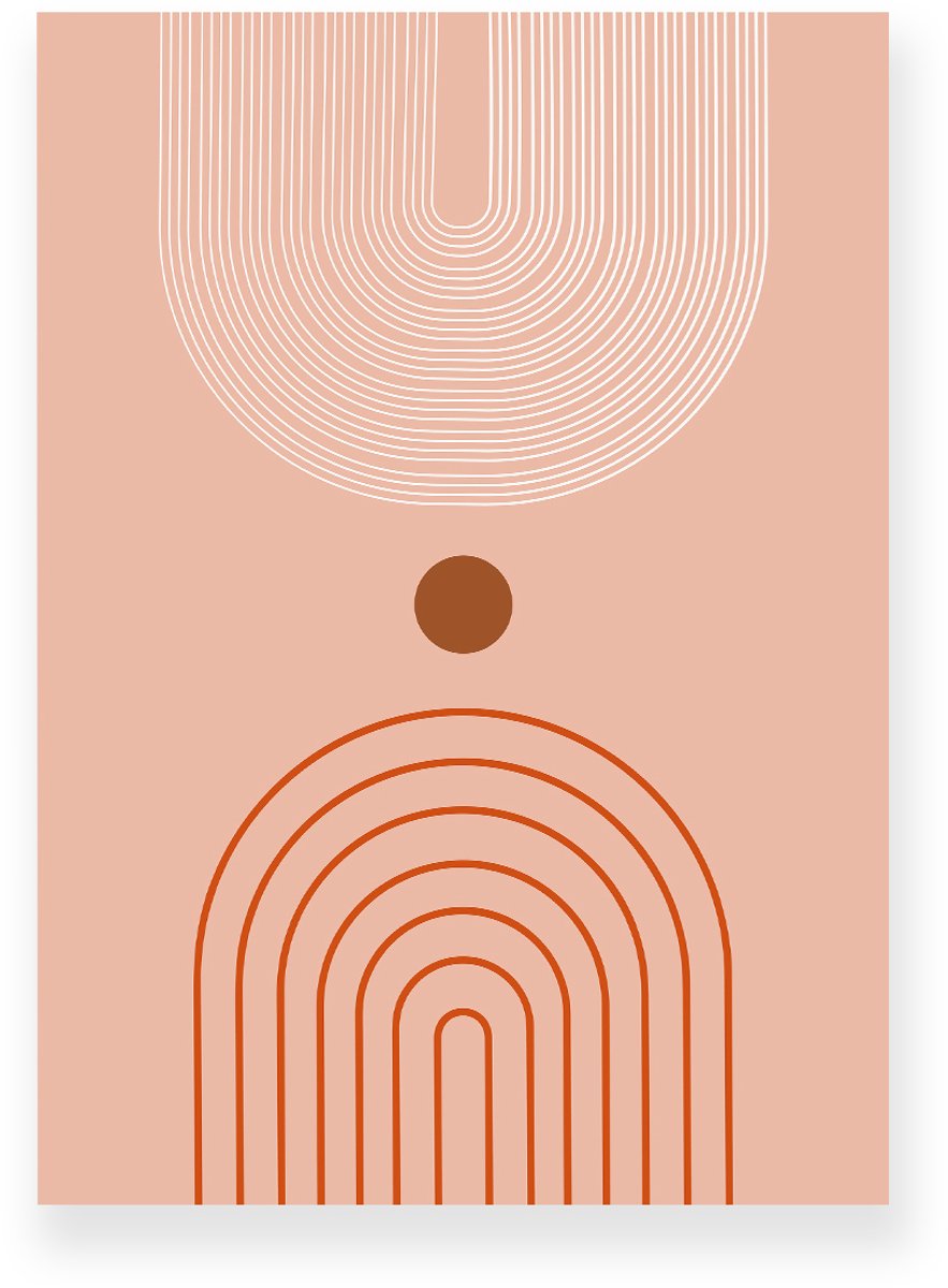 Yisual Poster 30x40 cm - Halve Bogen - Lijnen - Perzik - Wit - Minimalistisch - Japandi - Muurdecoratie - Wanddecoratie Oranje