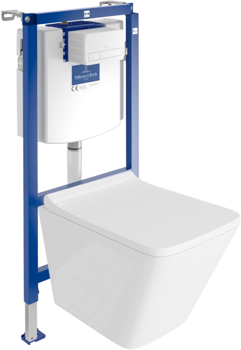 Villeroy&Boch Inbouwreservoir Complete Toiletset ViConnect H112 - Inbouw WC Hangtoilet Wandcloset LAGO - Bedieningsplaat Wit - Voorwandelement voor toilet - Installatiesysteem