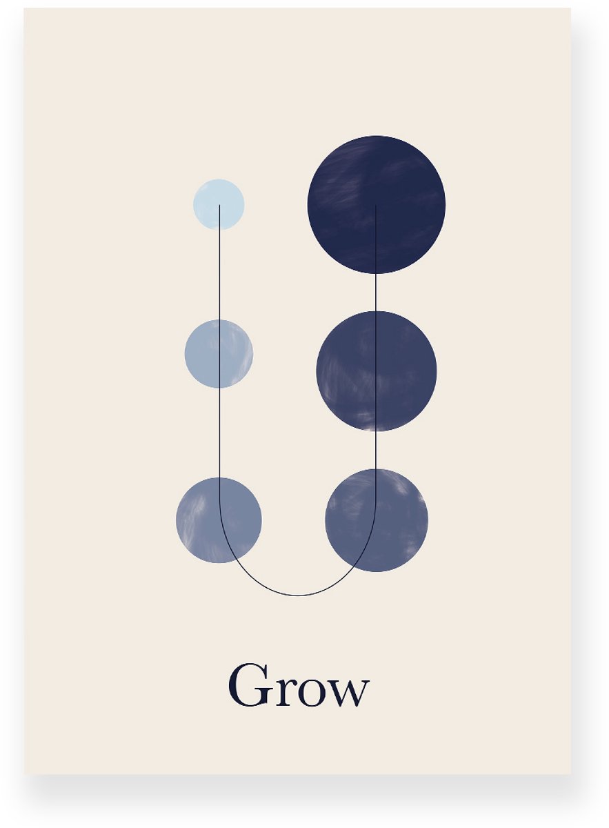 Yisual Poster 20x30 cm - Grow - Beige - Blauw - Minimalistisch - Japandi - Muurdecoratie - Wanddecoratie