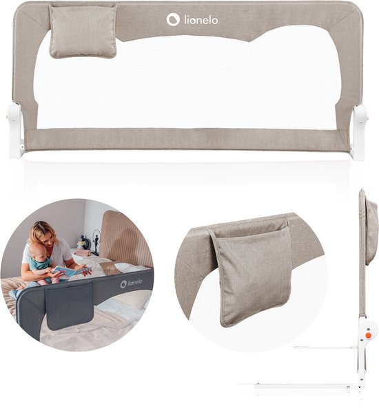 Lionelo Hanna – Barrière de lit 150x66 cm – Abattable à 180° – Cadre en aluminium – SecureBelt & StandSafe – Jusqu’à 27 kg – Filet aéré – Pour matelas jusqu’à 45 cm – Certifié SGS – Facile à monter – Idéal voyage