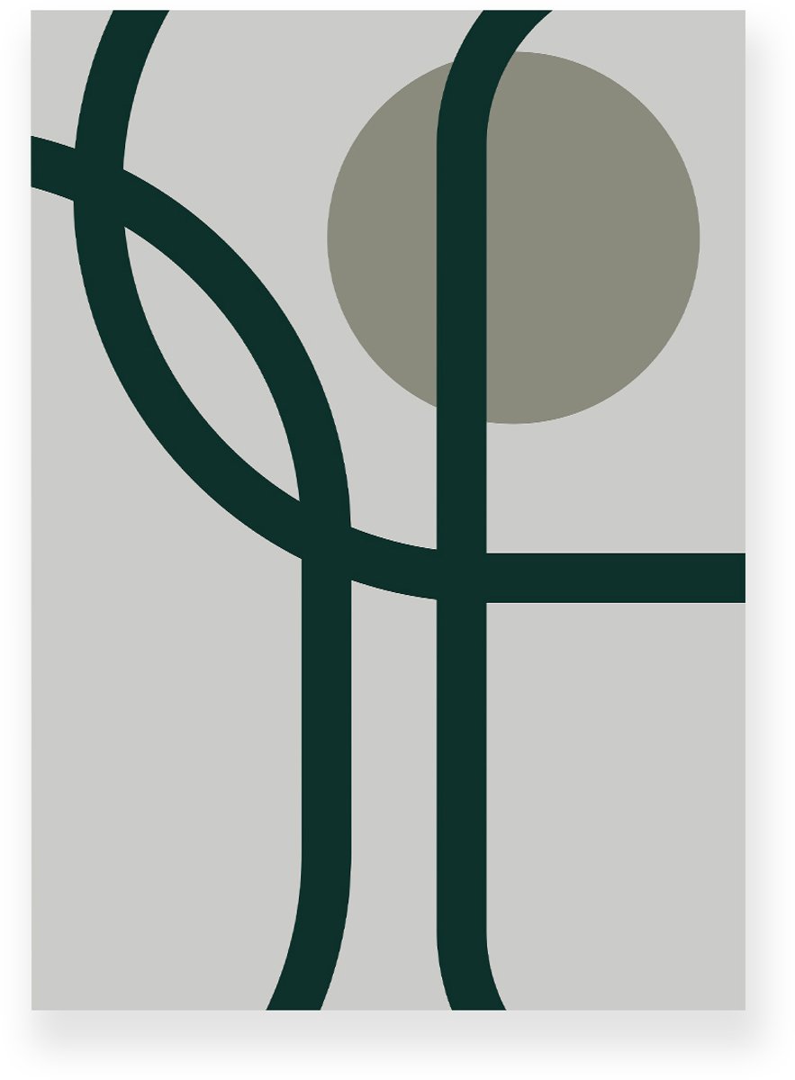 Yisual Poster 50x70 cm - Abstracte Lijnen - Cirkel - Lichtgrijs - Donkergroen - Minimalistisch - Modern - Muurdecoratie - Wanddecoratie